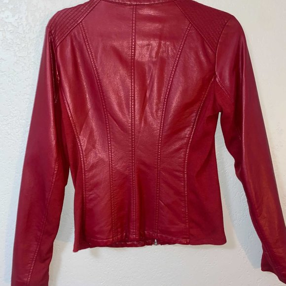 Kenneth Cole Reaction Red Soft Faux Leather Jacket Small Stretch Fabric Inserts - Picture 2 of 6